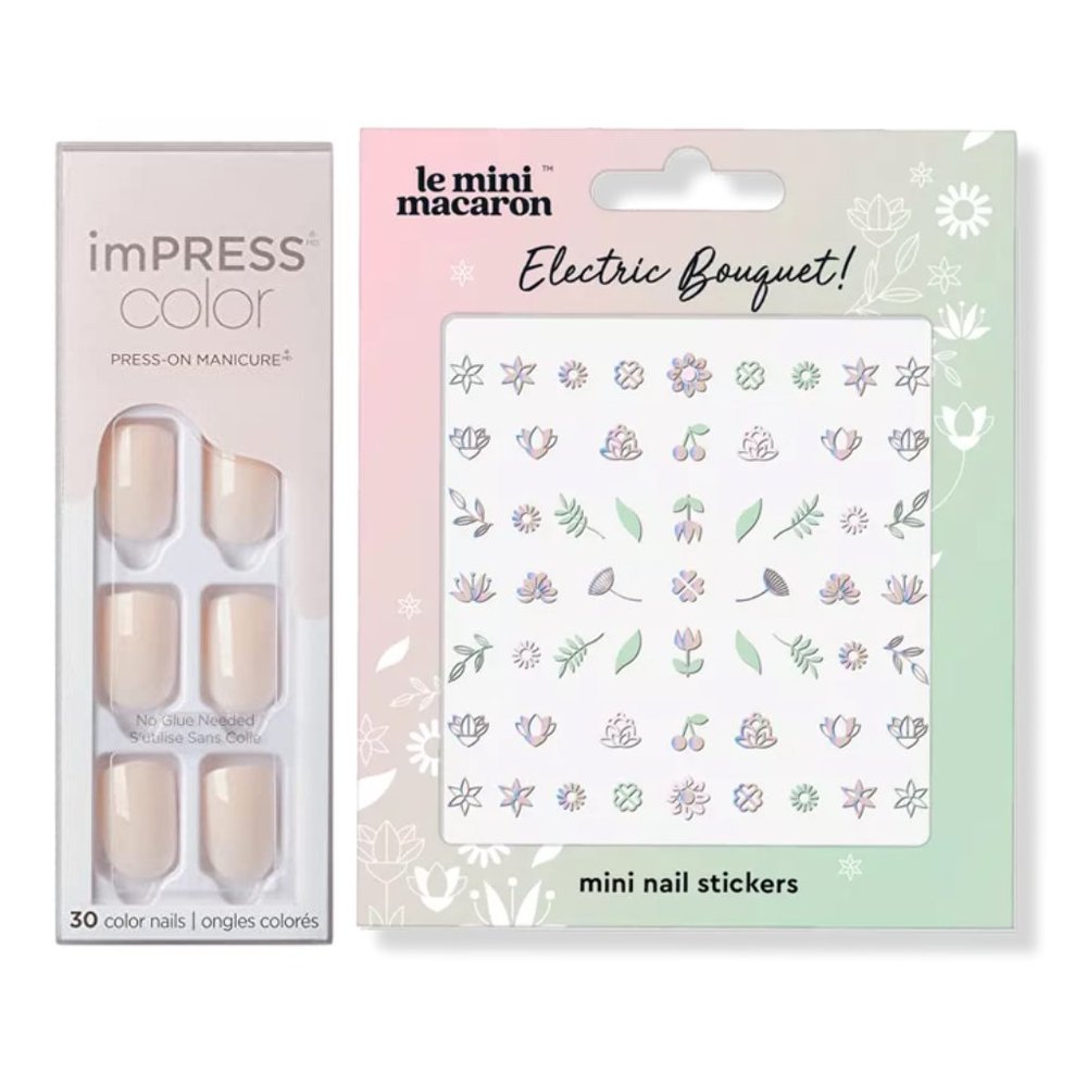 KISS imPRESS Color Press-On Nails Point Pink & Le Mini Macaron Mini Stickers New